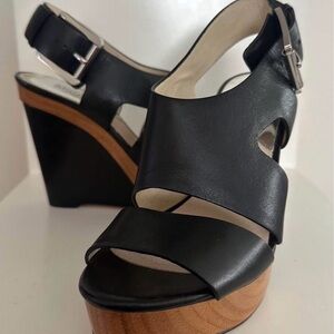 Michael Kors Shoes Black Leather Wedge Sandals